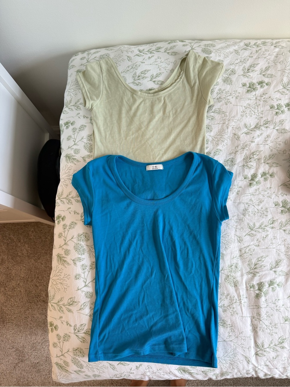 Blue Scoop Neck Tee & Light Green Tee - Two Casual Tops